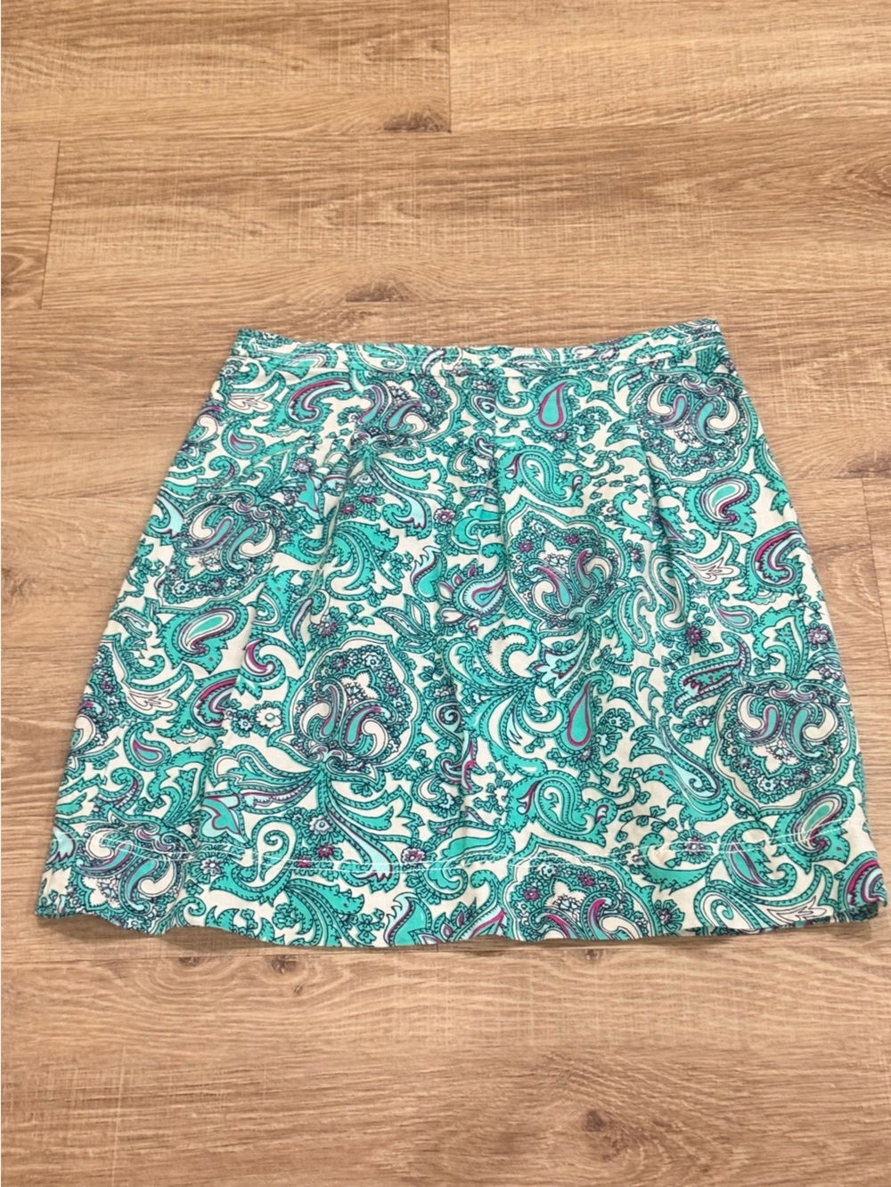 LOFT Paisley Linen Blend A-Line Skirt Size 8 Aqua Teal Pink Spring Summer
